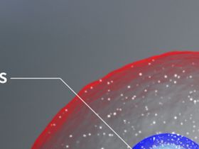 The new pentaquark, illustrated here as a pair of standard hadrons loosely bound in a molecule-like structure. Courtesy CERN